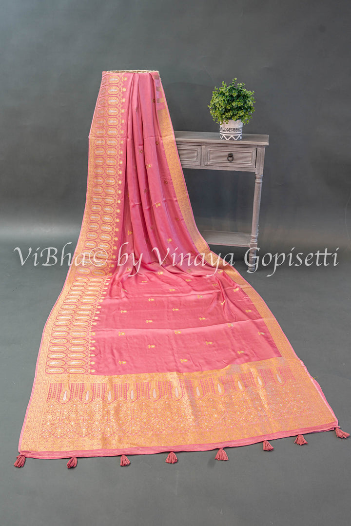 Pastel Pink Banarasi Silk Saree and Blouse