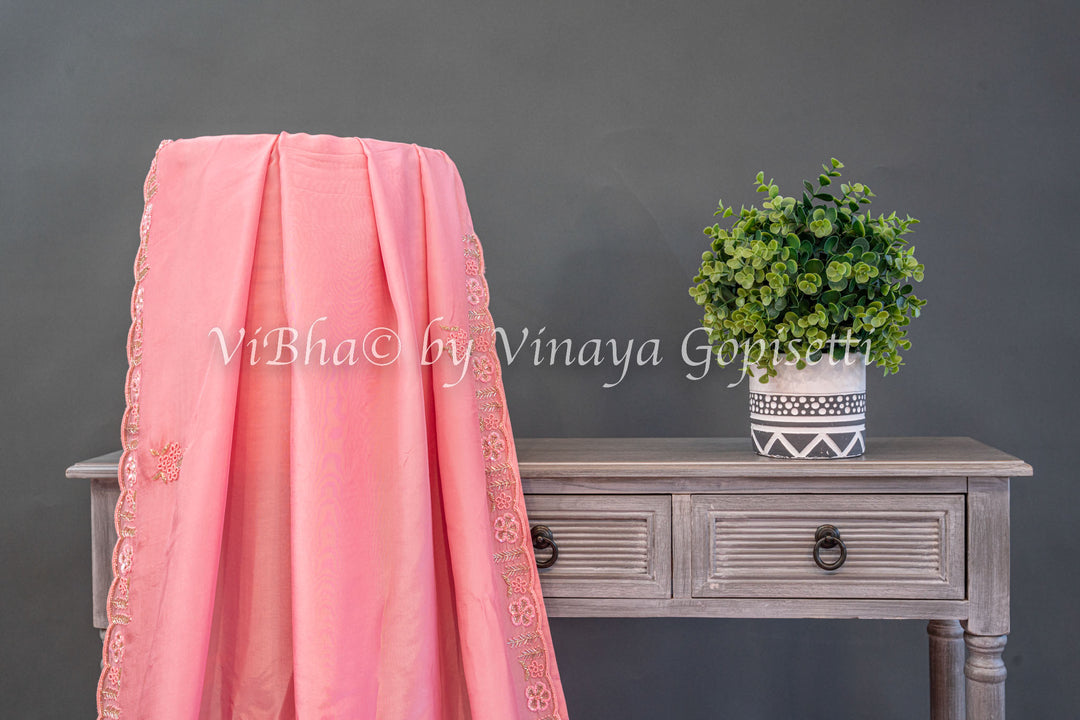 Dark And Light Pink Embroidered Saree And Blouse