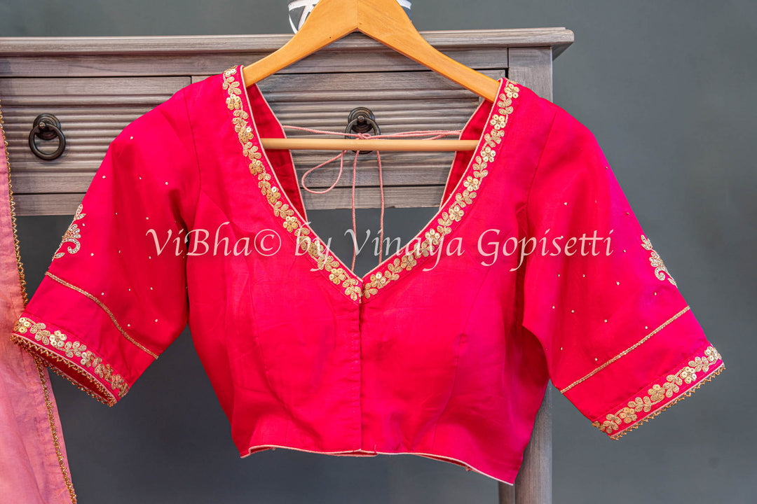 Light and Dark Pink Embroidered saree and blouse