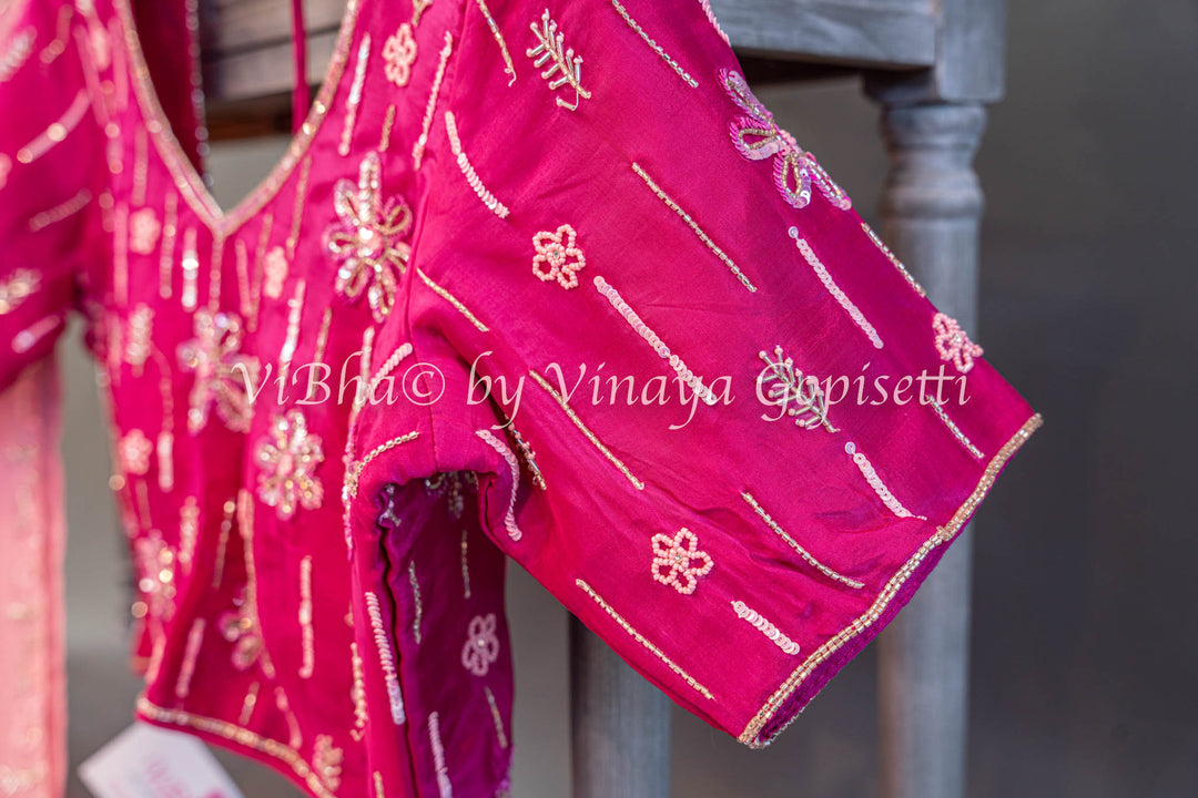 Dark And Light Pink Embroidered Saree And Blouse