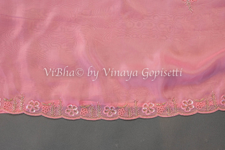 Dark And Light Pink Embroidered Saree And Blouse