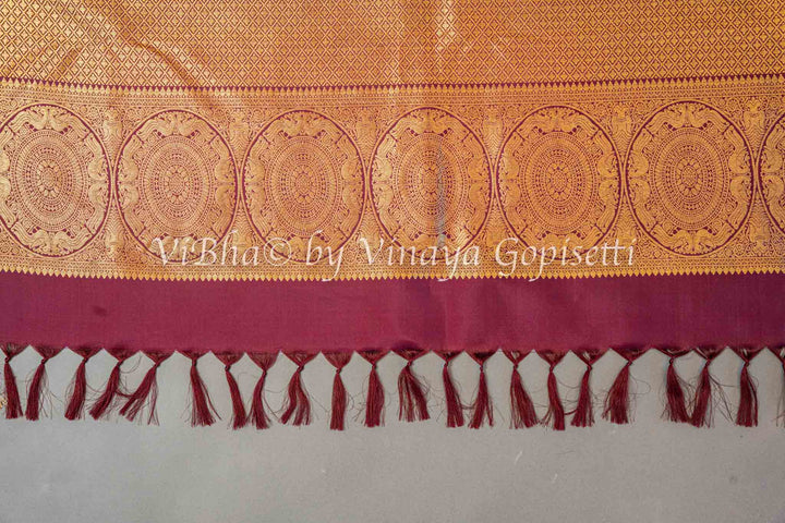 Pink And Burgundy Kanchi Silk Saree And Blouse