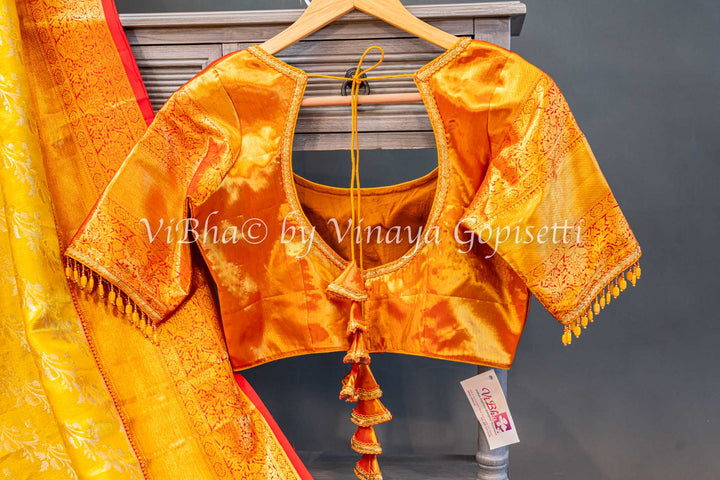 Yellow And Red Kanchi Silk Saree And Blouse