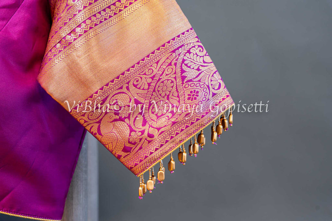 Yellow And Purple Kanchi Silk Saree And Blouse