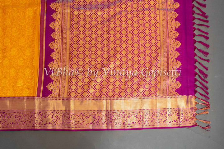 Yellow And Purple Kanchi Silk Saree And Blouse