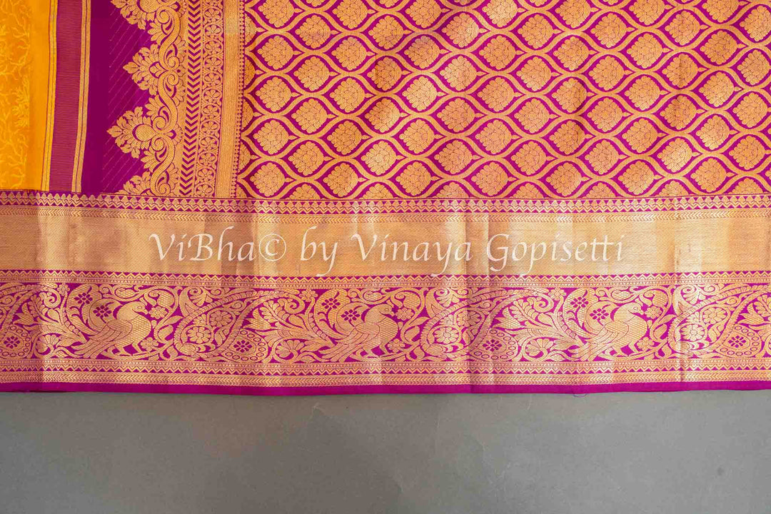 Yellow And Purple Kanchi Silk Saree And Blouse