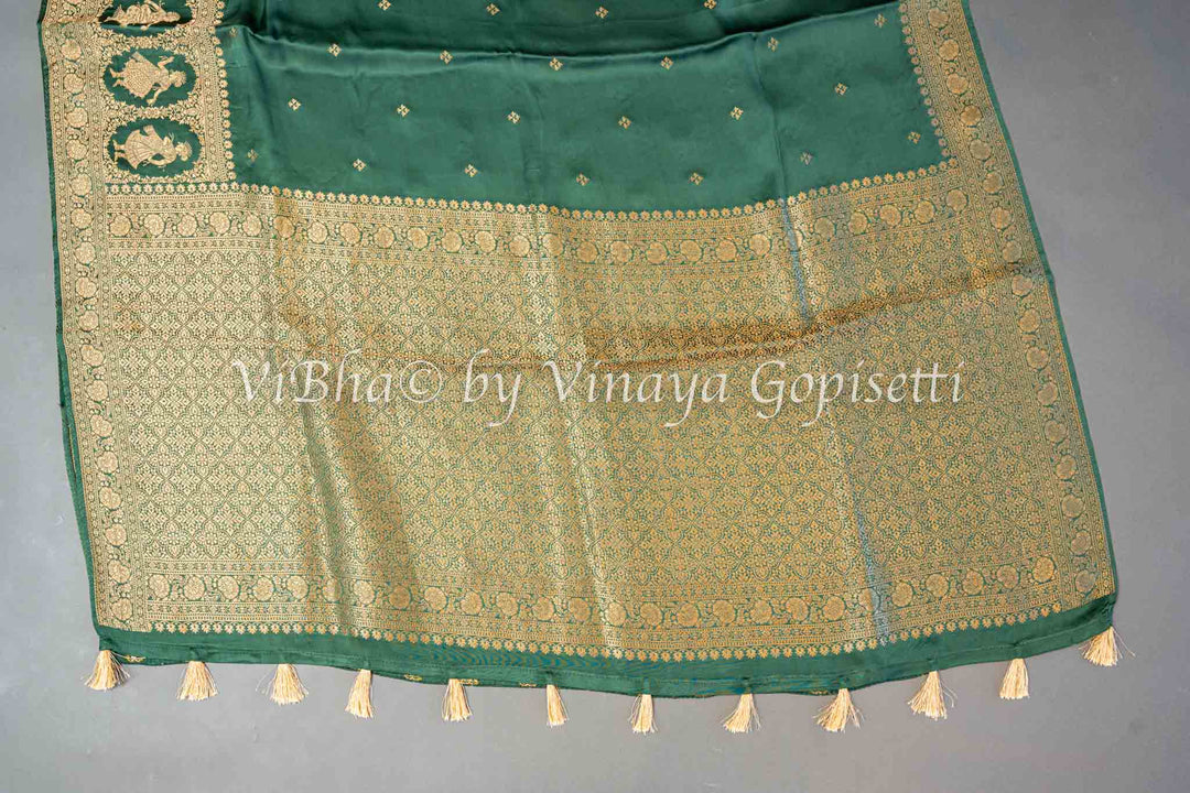 Emerald Green Raw Mango Banarasi Silk Saree And Blouse