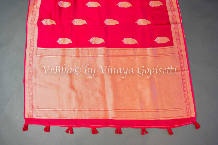 Hot Pink Raw Mango Banarasi silk saree and blouse