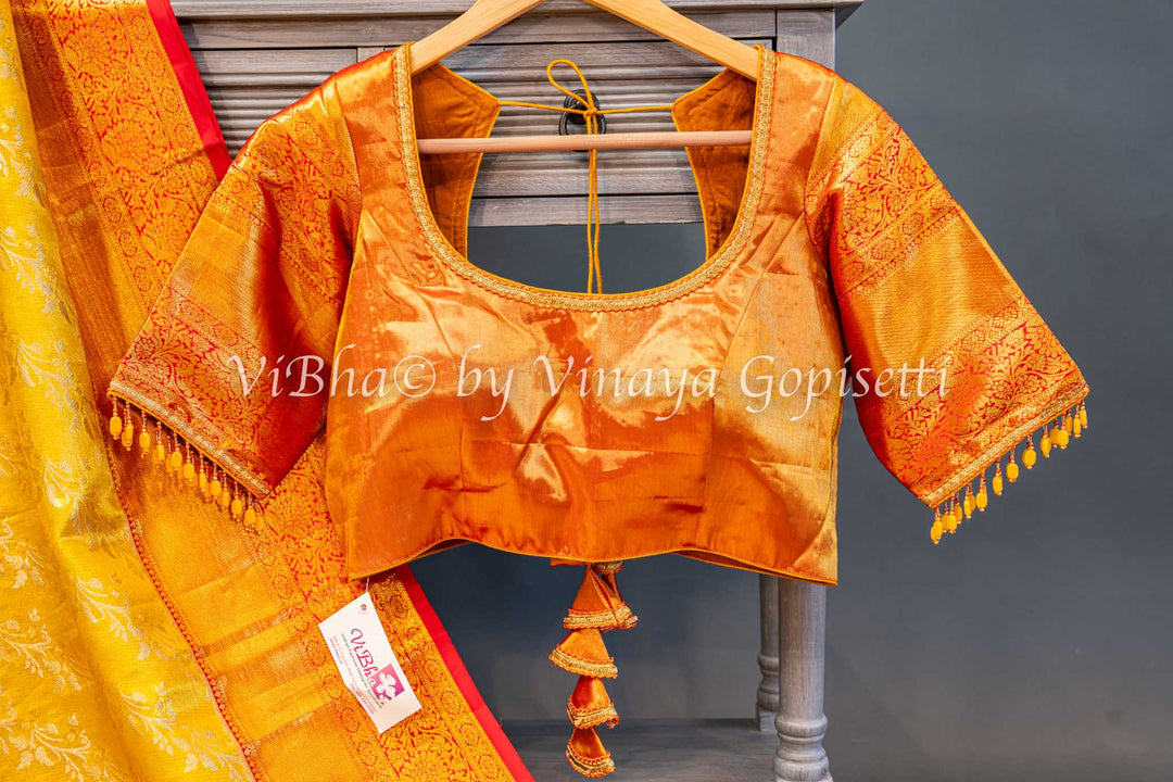 Yellow And Red Kanchi Silk Saree And Blouse