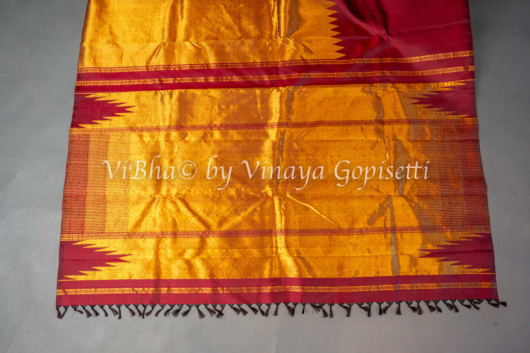 Maroon Rising Border Kanchi Silk Saree And Blouse