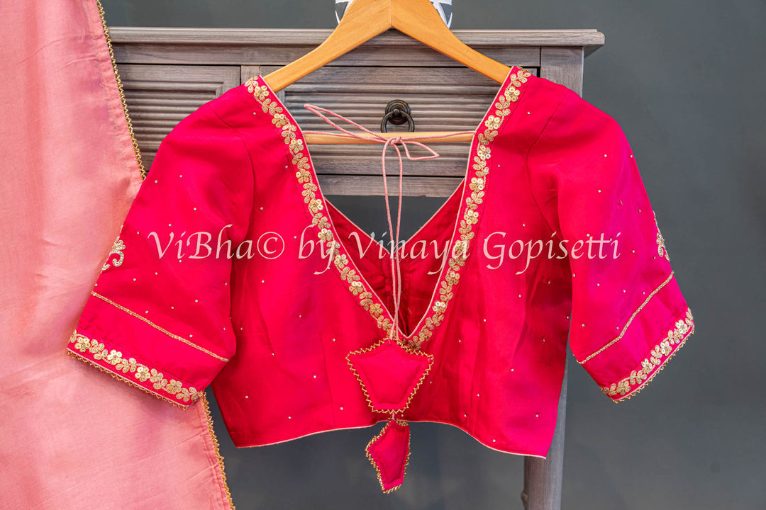 Light and Dark Pink Embroidered saree and blouse