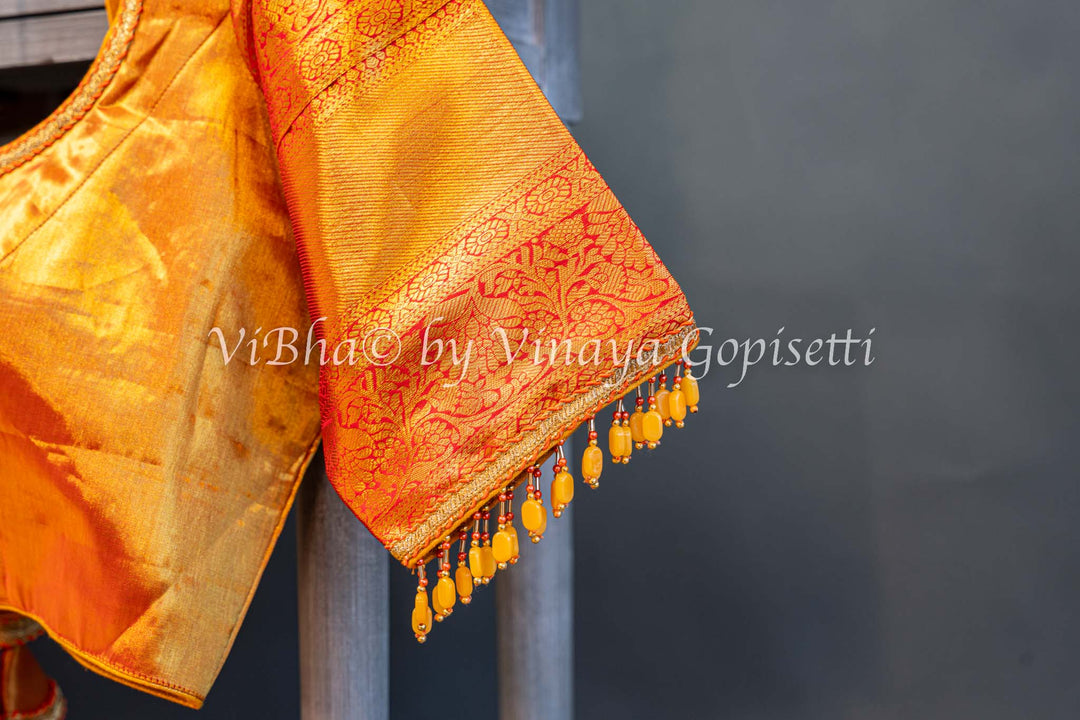 Yellow And Red Kanchi Silk Saree And Blouse