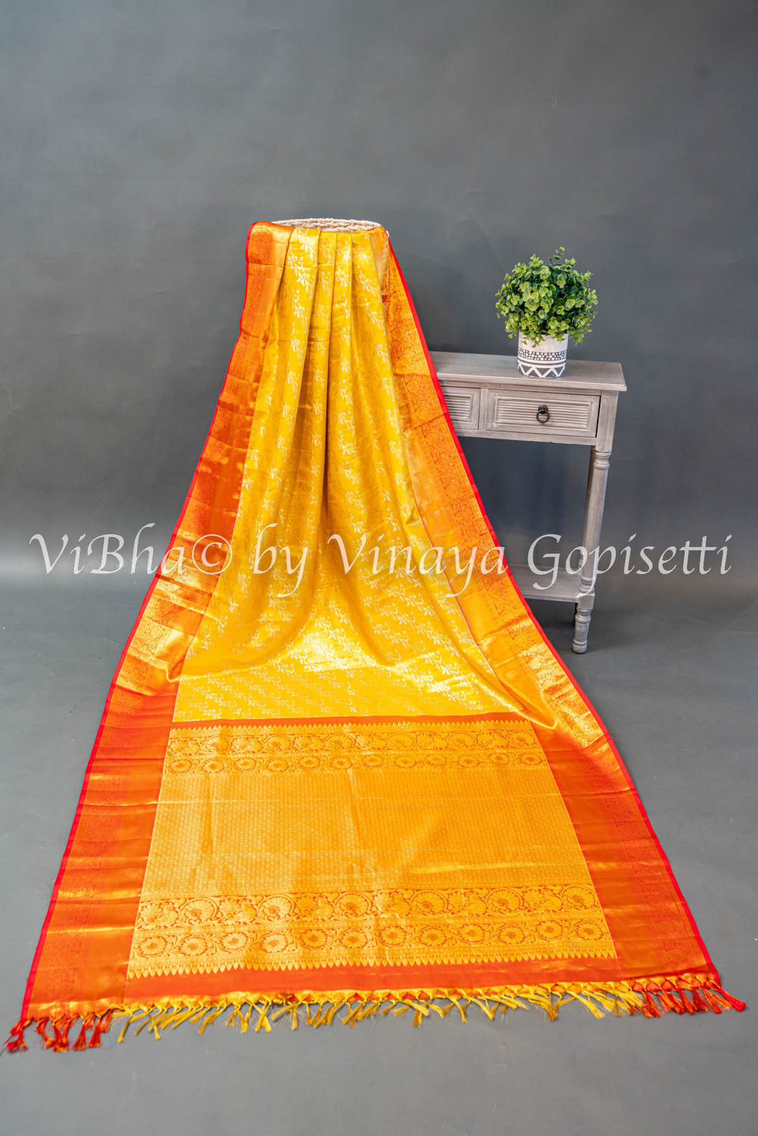 Yellow And Red Kanchi Silk Saree And Blouse