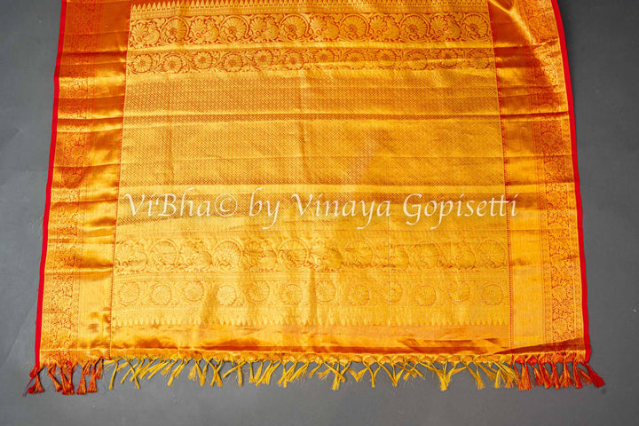 Yellow And Red Kanchi Silk Saree And Blouse