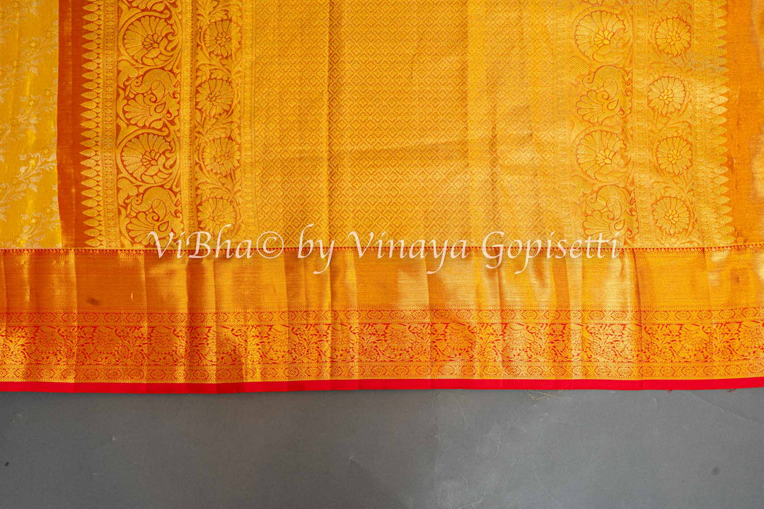 Yellow And Red Kanchi Silk Saree And Blouse