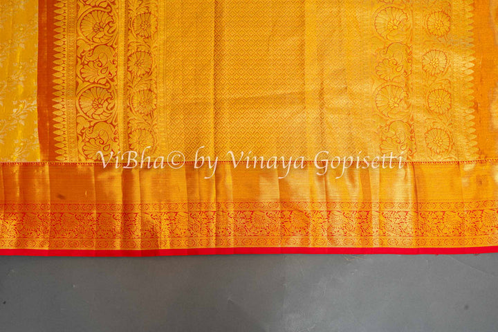 Yellow And Red Kanchi Silk Saree And Blouse