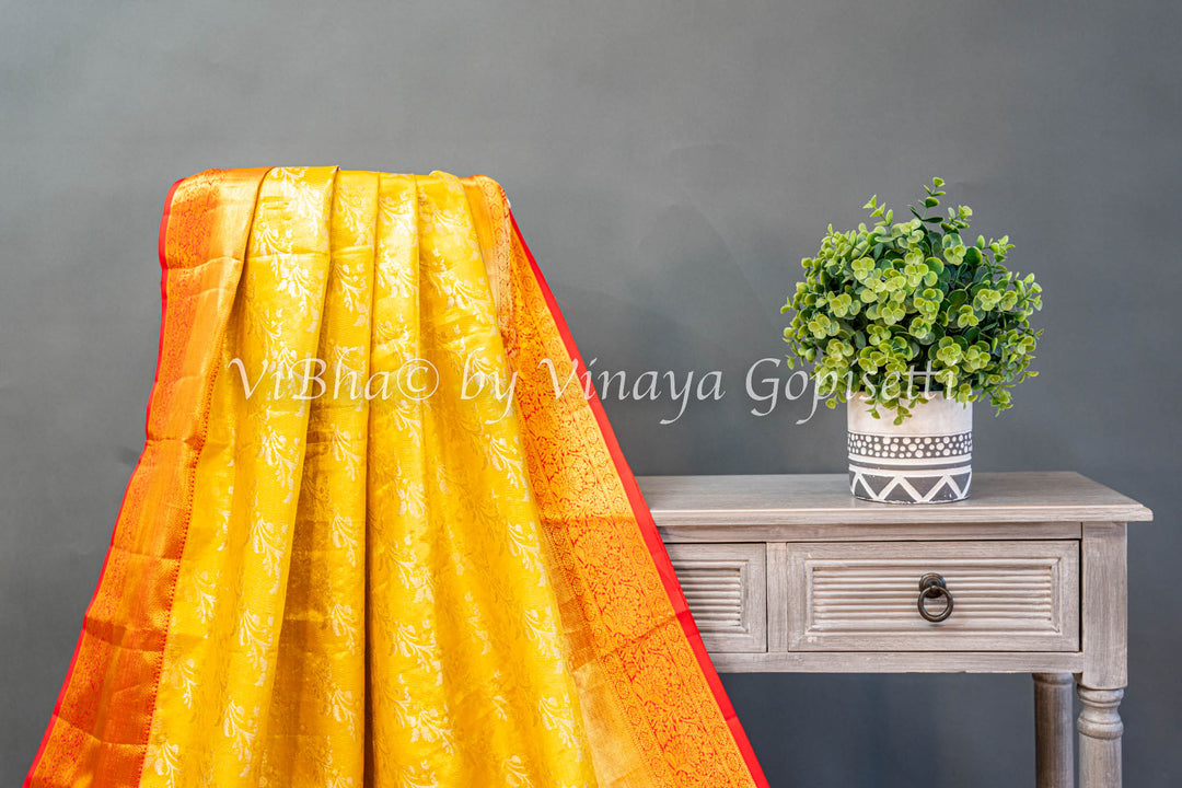 Yellow And Red Kanchi Silk Saree And Blouse