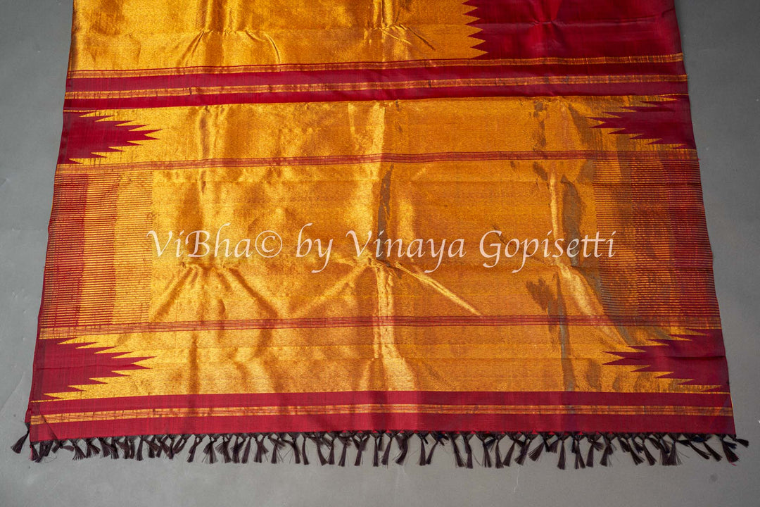 Maroon Rising Border Kanchi Silk Saree And Blouse