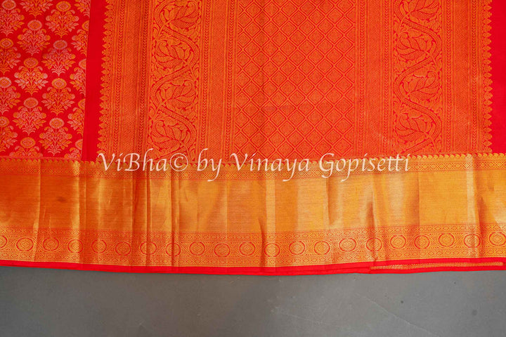 Red Gold And Silver Zari Kanchi Silk Saree And Blouse