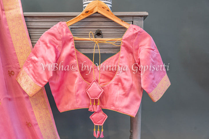 Pastel Pink Banarasi Silk Saree and Blouse