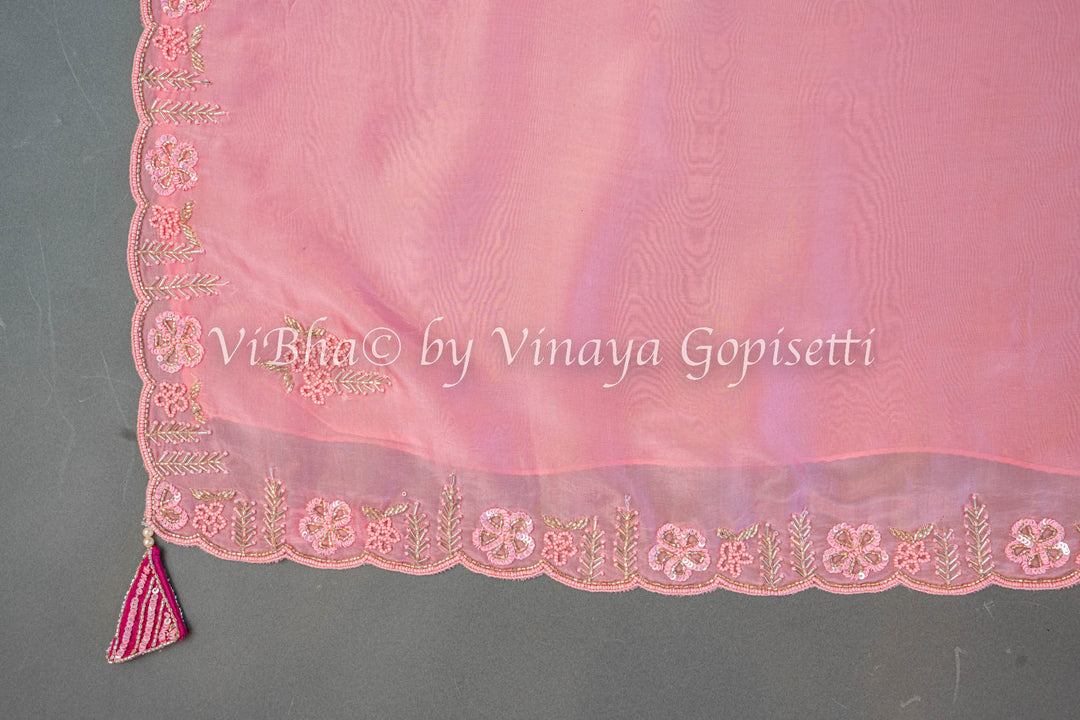 Dark And Light Pink Embroidered Saree And Blouse