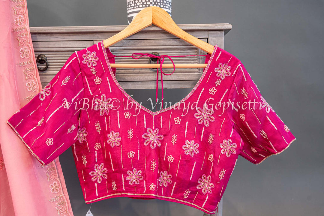 Dark And Light Pink Embroidered Saree And Blouse