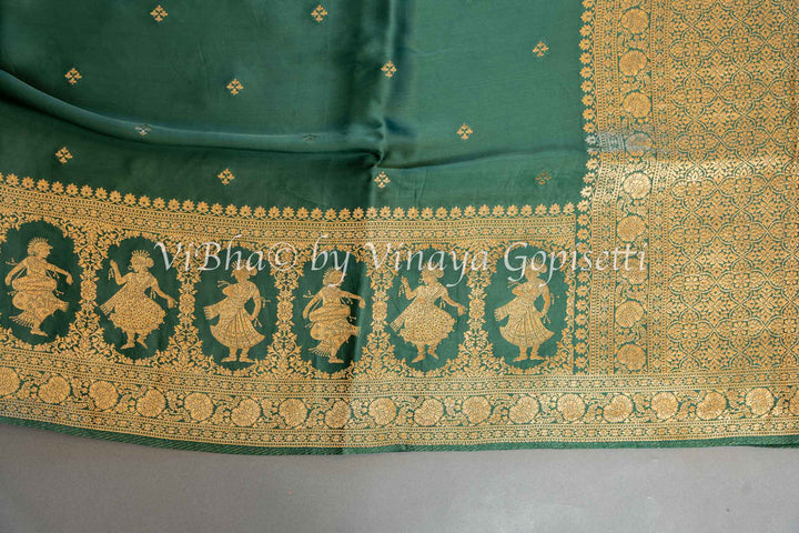 Emerald Green Raw Mango Banarasi Silk Saree And Blouse