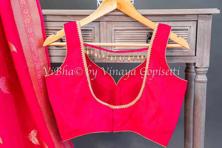 Hot Pink Raw Mango Banarasi silk saree and blouse