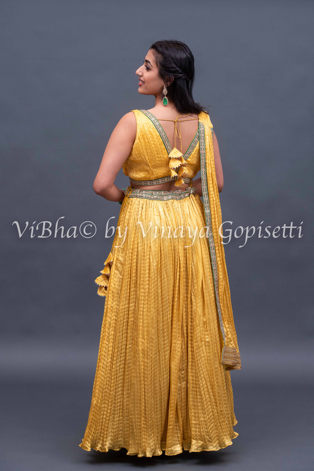 Yellow crushed silk lehenga