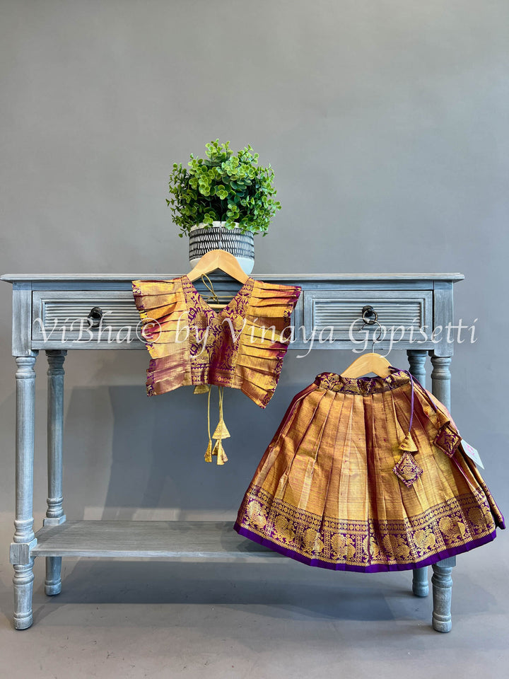 Gold Tissue and purple Kanchi Silk Skirt and Top