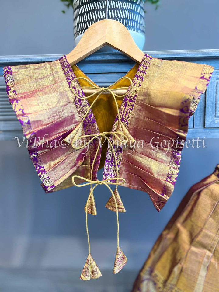 Gold Tissue and purple Kanchi Silk Skirt and Top