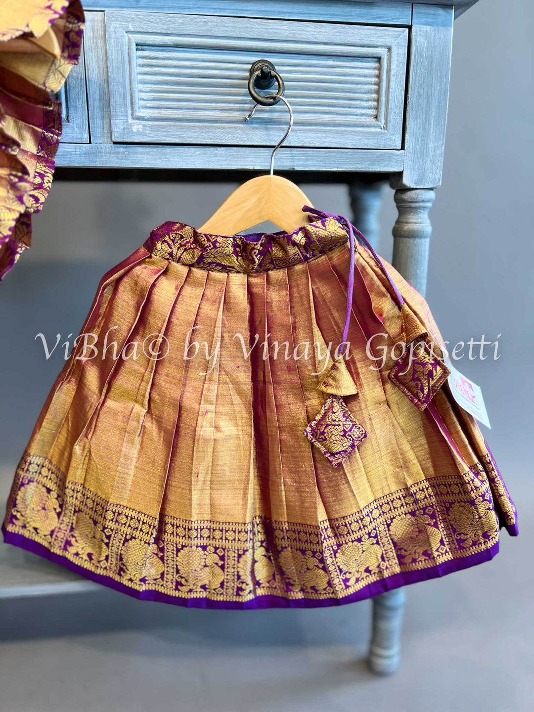 Gold Tissue and purple Kanchi Silk Skirt and Top