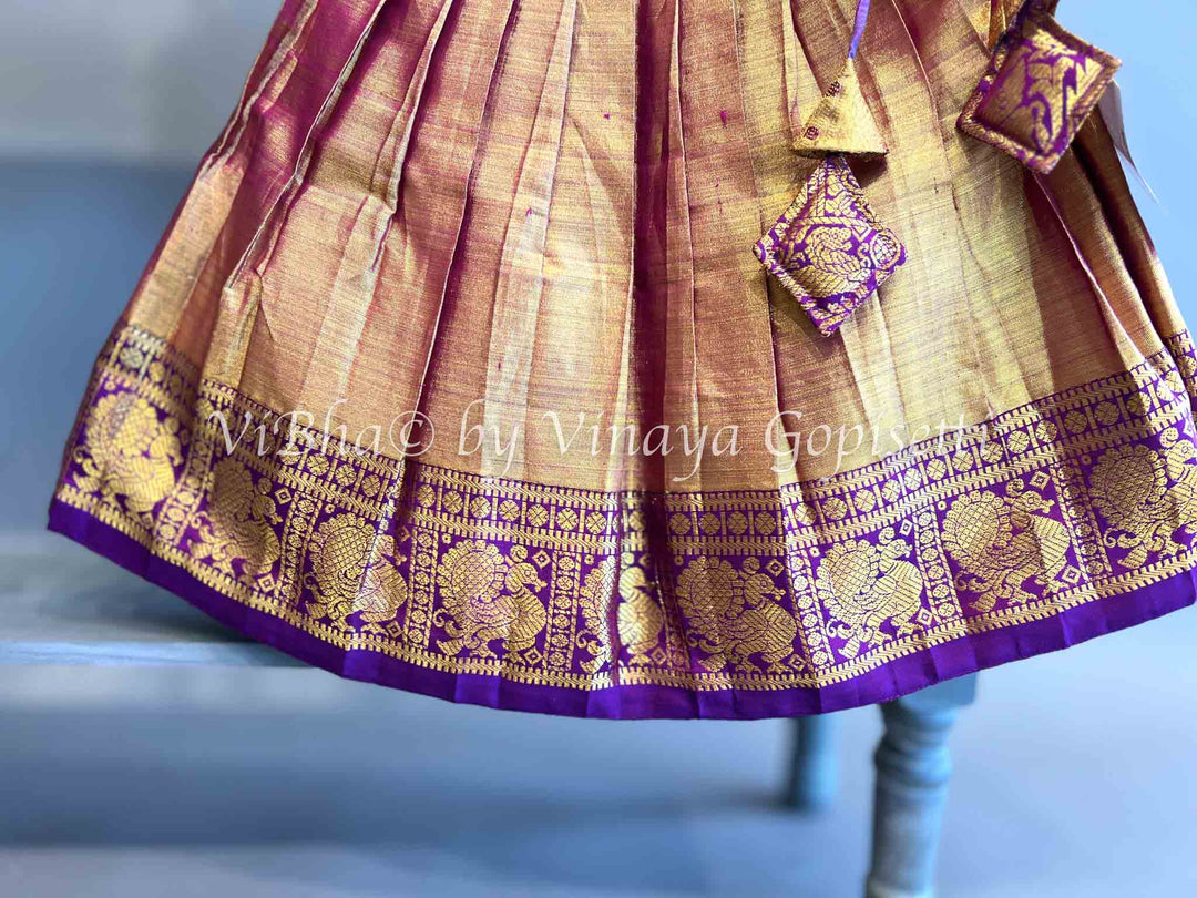 Gold Tissue and purple Kanchi Silk Skirt and Top