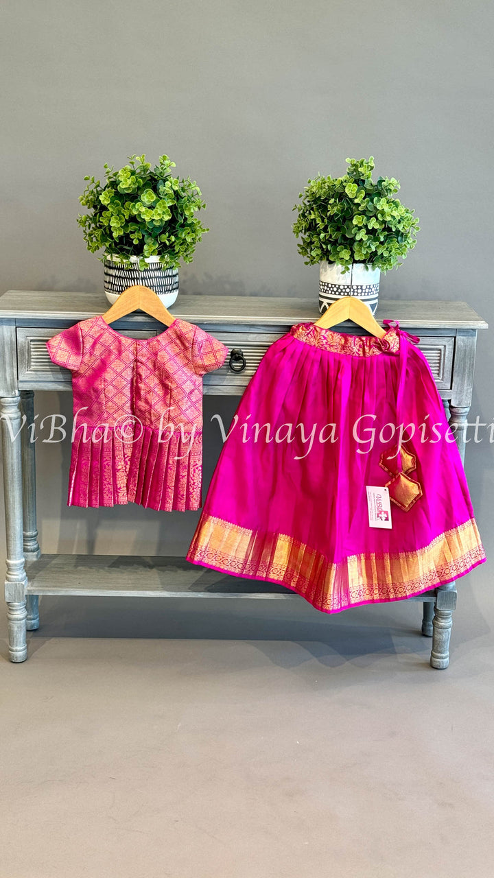 Pink Kanchi Silk Skirt And Top