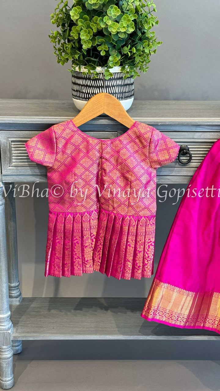 Pink Kanchi Silk Skirt And Top