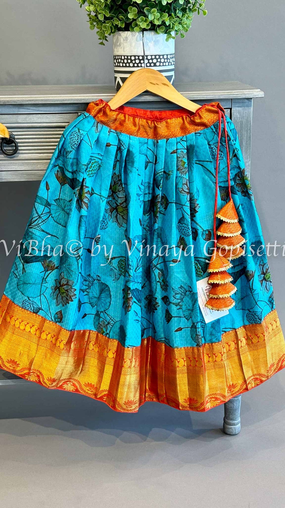 Blue and orange Kanchi Silk Skirt and Top