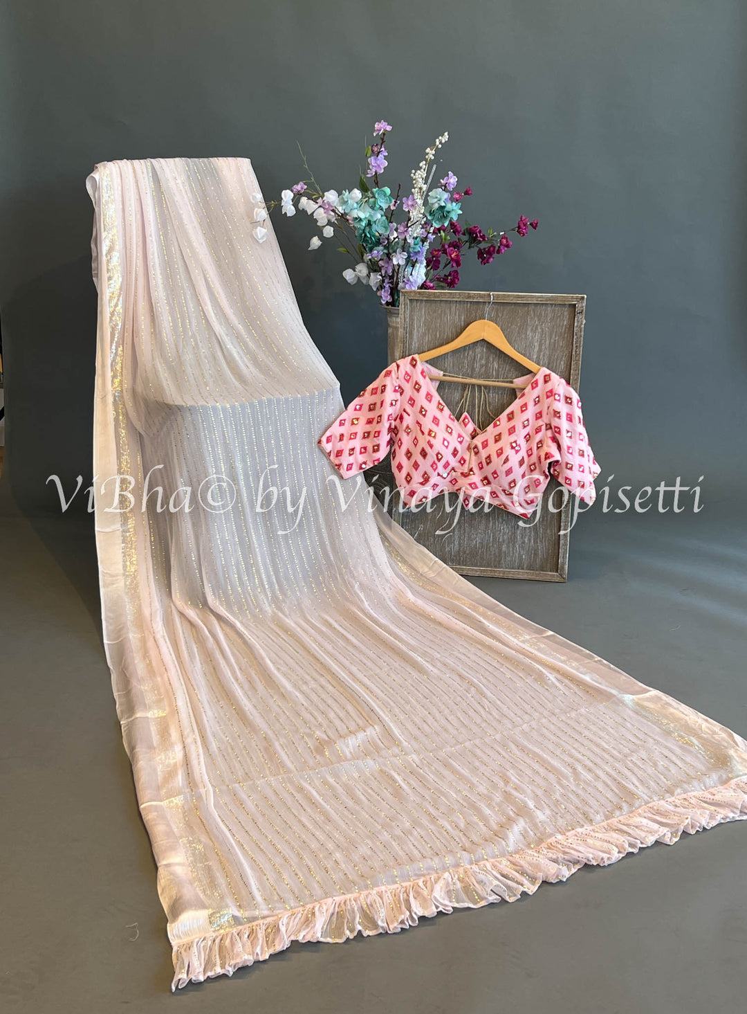 Pastel Pink Sequence Chiffon Saree