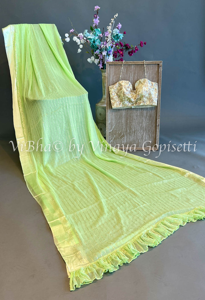 Green Sequence Chiffon Saree