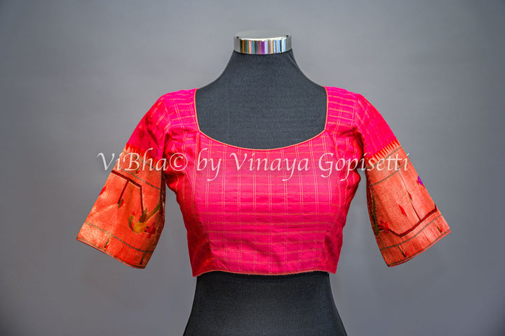 Pink Peacock Paithani Blouse