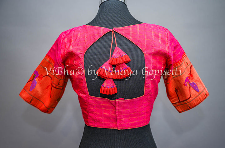 Pink Peacock Paithani Blouse