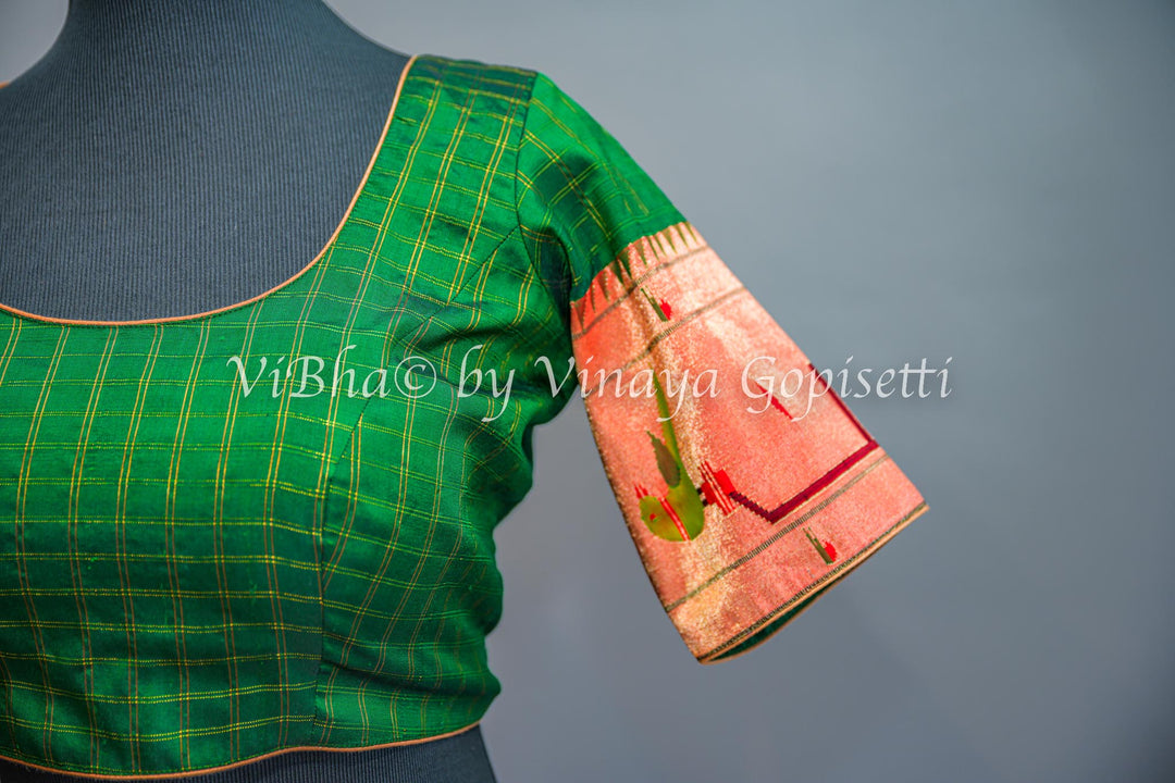 Green Peacock Paithani Blouse