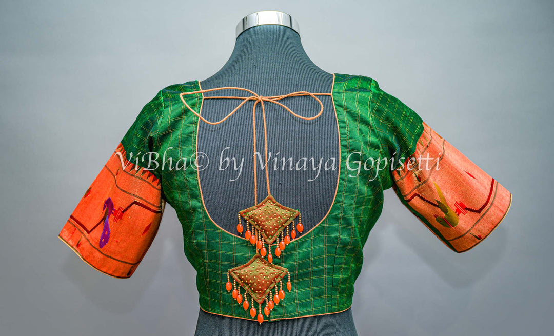 Green Peacock Paithani Blouse