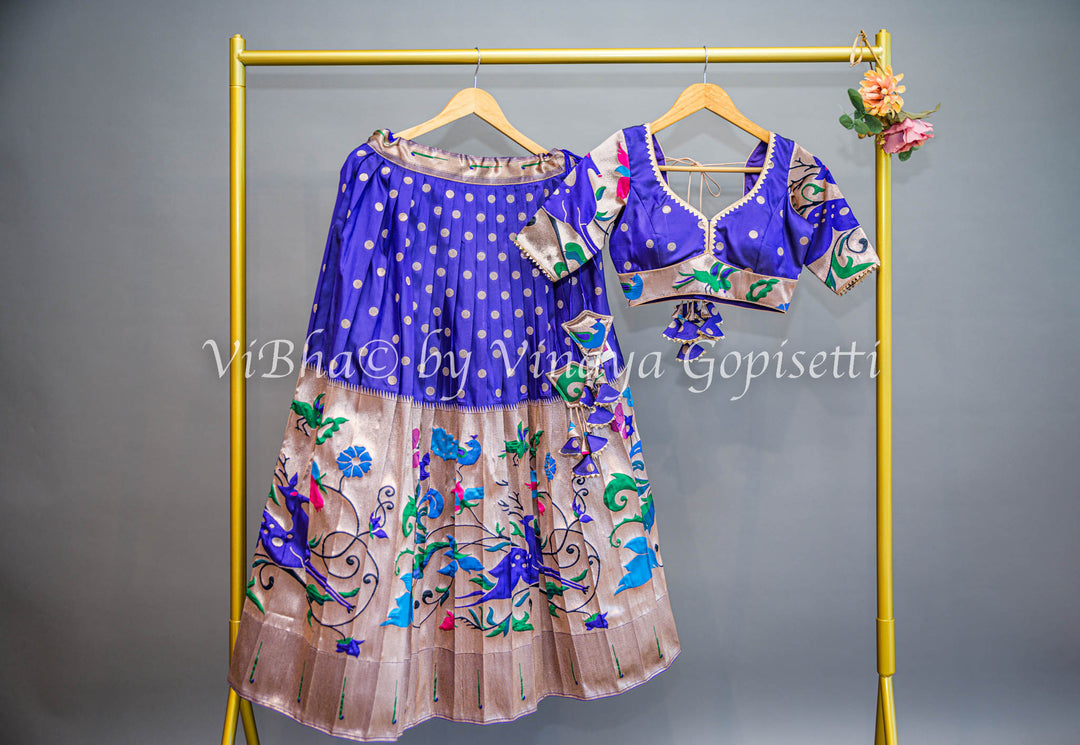 Voilet and Pink Paithani Silk Lenganga