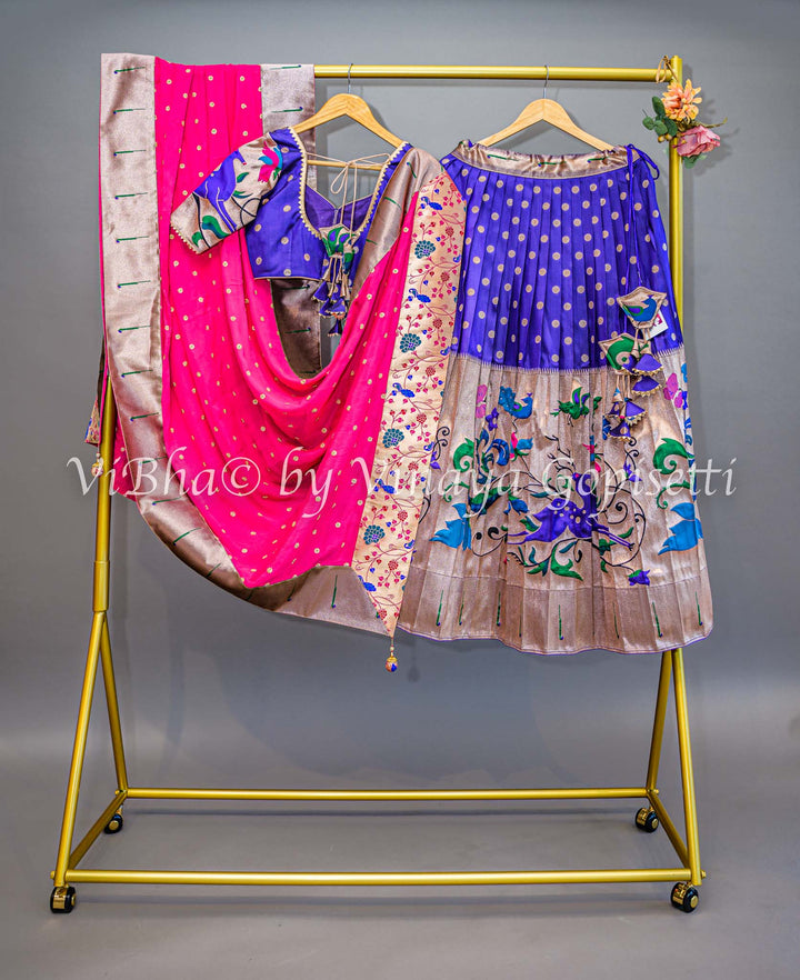 Voilet and Pink Paithani Silk Lenganga