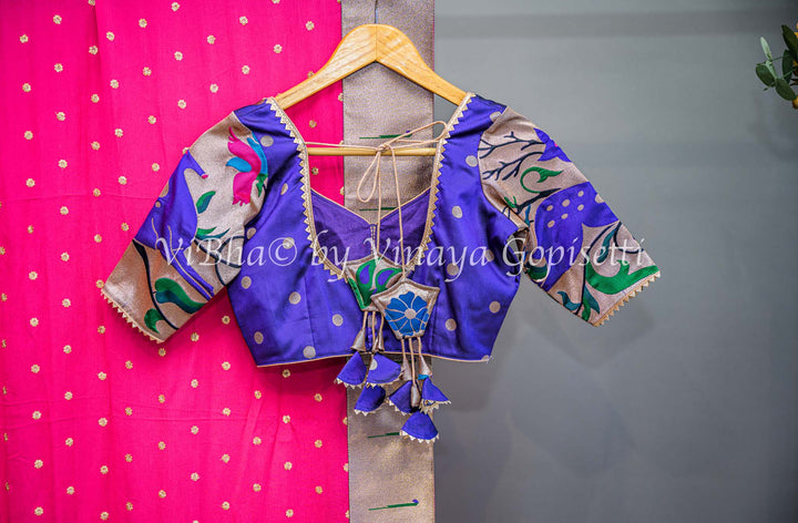 Voilet and Pink Paithani Silk Lenganga