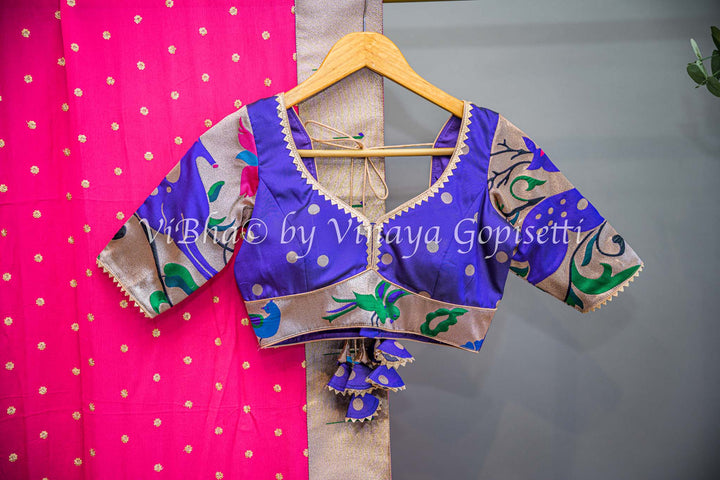 Voilet and Pink Paithani Silk Lenganga