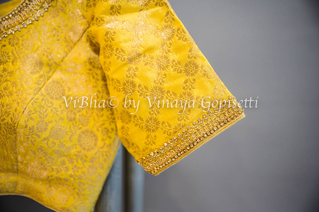 Yellow Embroidered Banarasi Silk Saree and Blouse