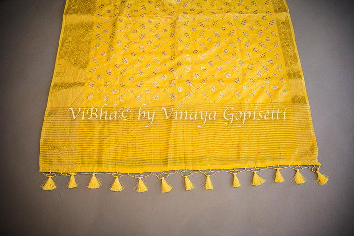 Yellow Embroidered Banarasi Silk Saree and Blouse