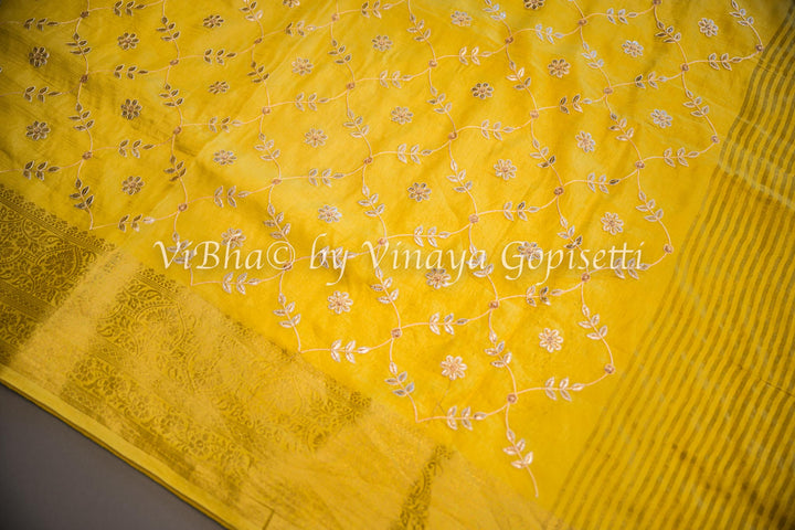 Yellow Embroidered Banarasi Silk Saree and Blouse