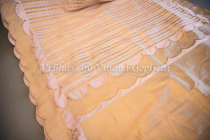 Pastel Pink Banarasi Katan Silk Saree And Blouse